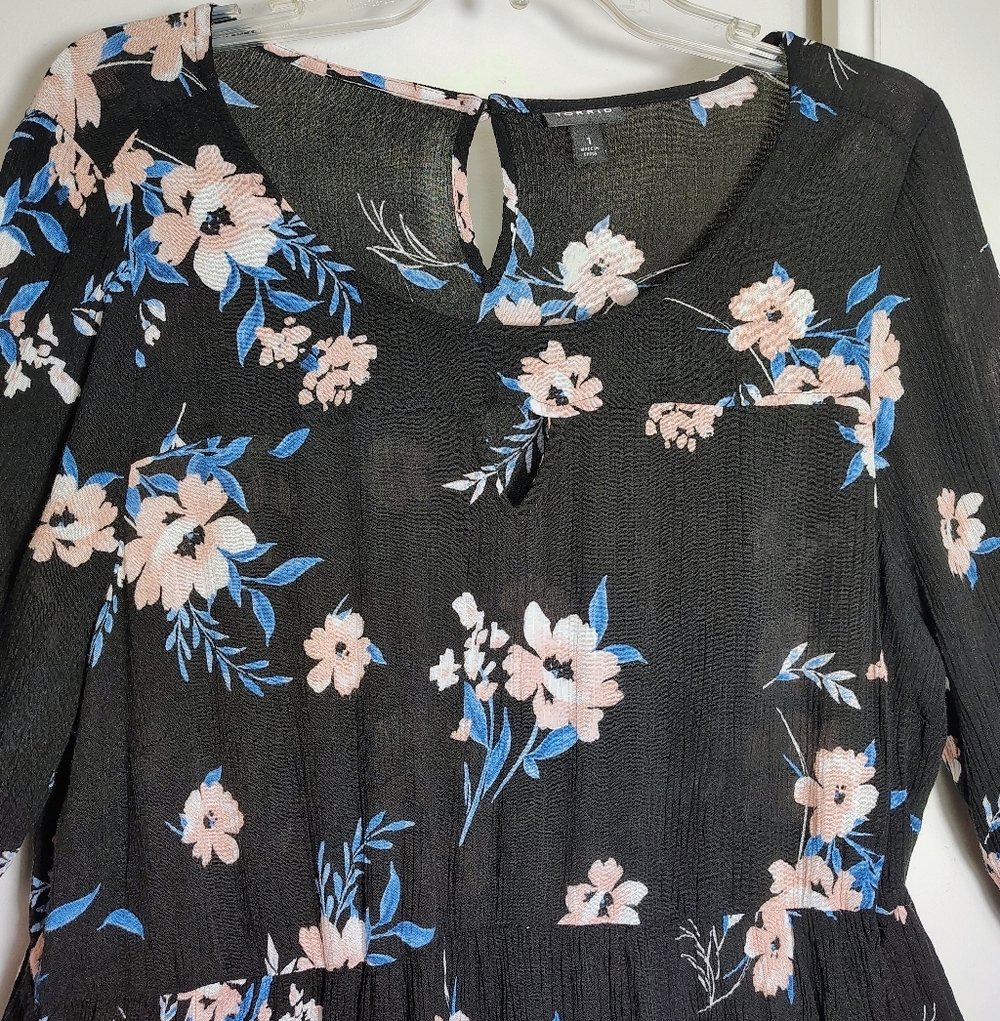 Torrid black floral blouse asymmetrical long sleeve elasticated waist rayon 1. - Picture 4 of 15